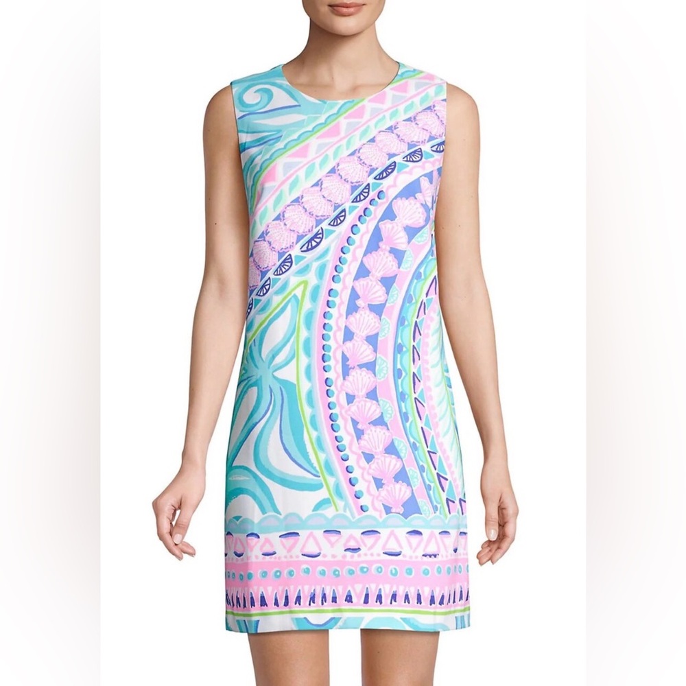 Lilly Pulitzer Narissa Stretch Shift Dress sz 2 Coco Island Engineered Shell